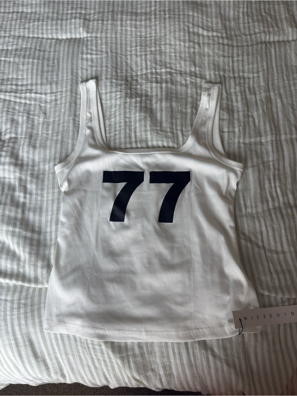 Missguided White Tank Top with Navy 77 Graphic